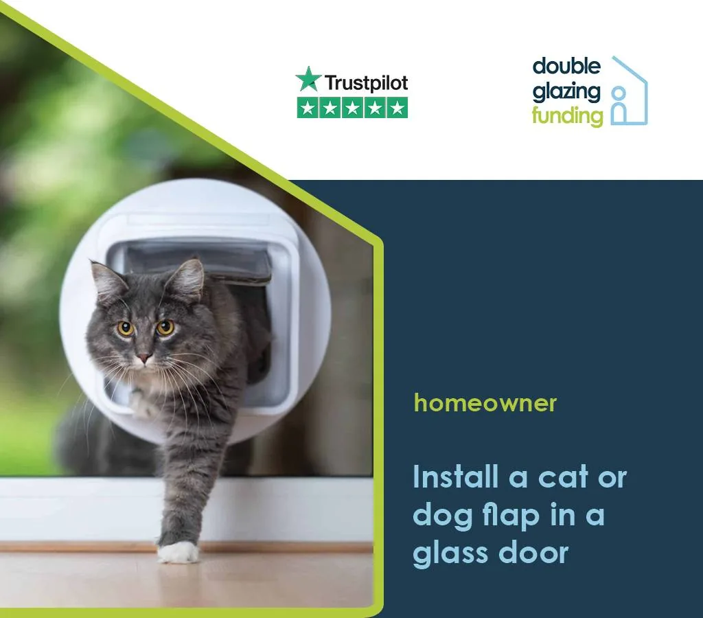 Cat flap fitted in a double glazed glass door