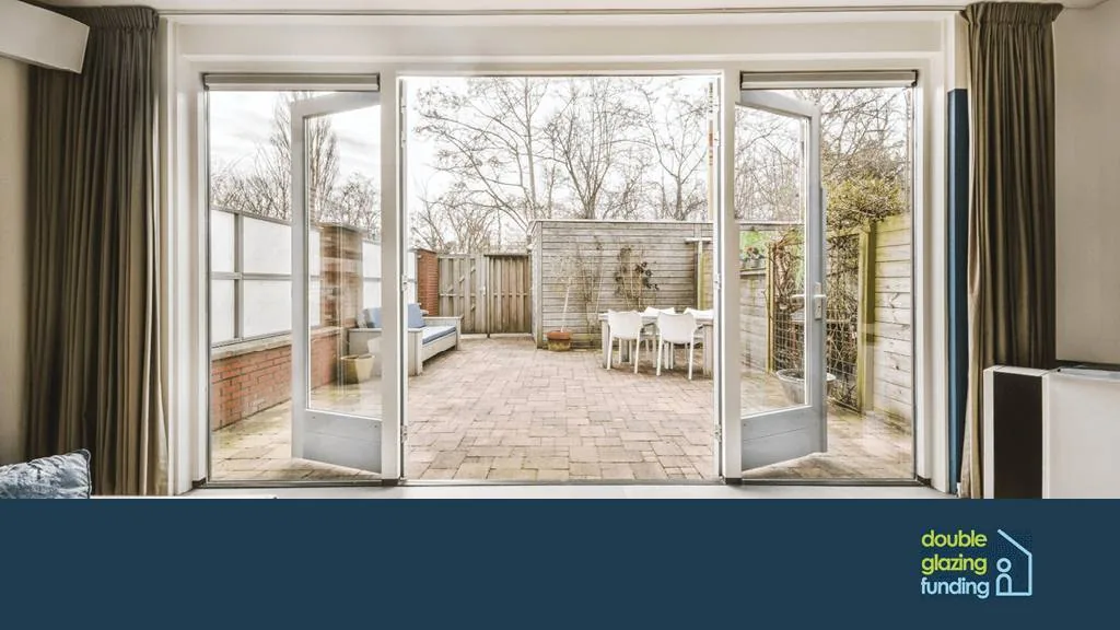 Patio doors viewed from inside a living room