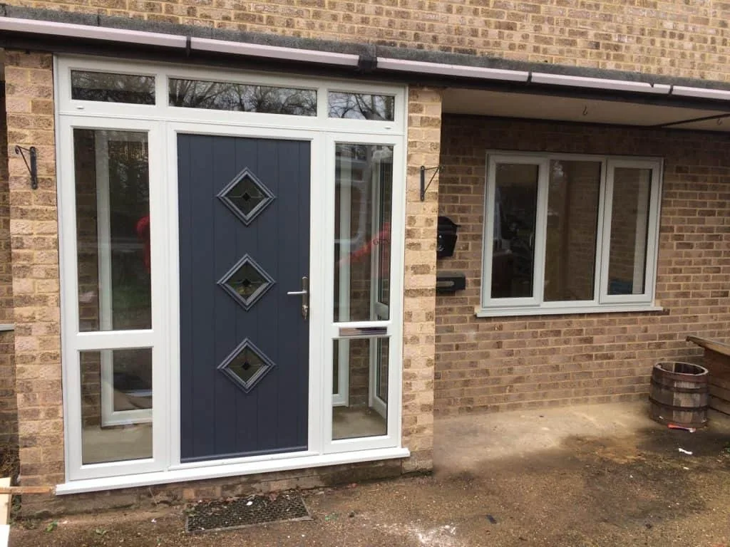 Black composite front door with special effect glass, installed 2019