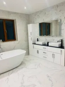 Completed bathroom renovation with modern fittings, real project photo