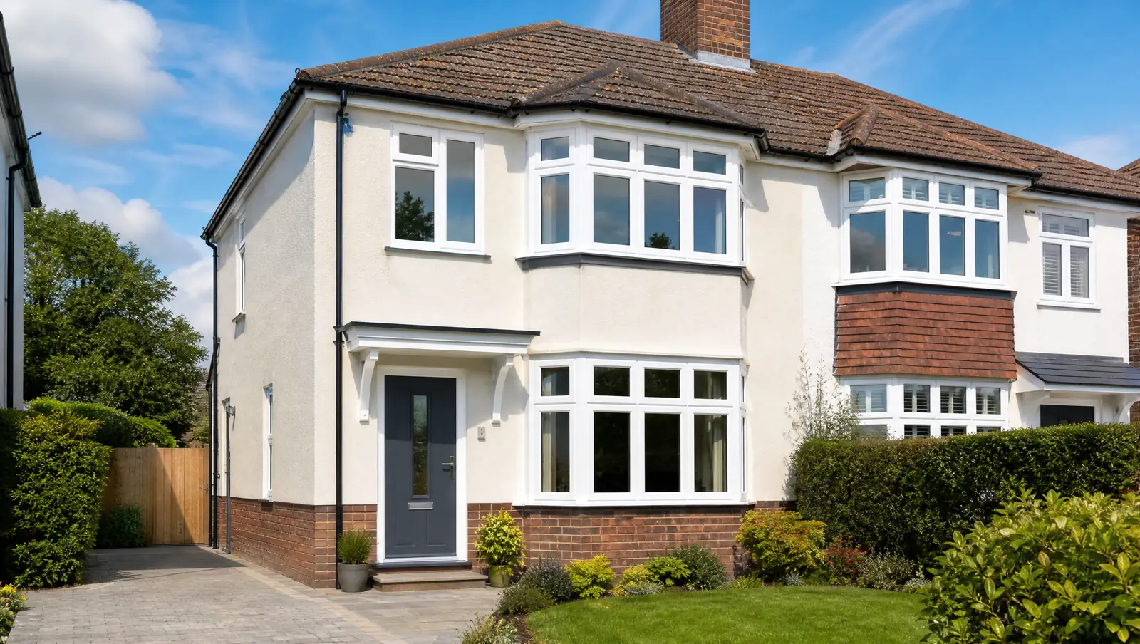 UK semi-detached home with brand new white uPVC double glazed windows